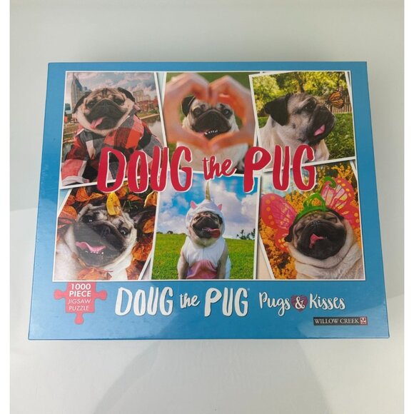 Doug the Pug "Pugs & Kisses" 1000 pc Jigsaw Puzzle Willow Creek Dogs Fun Humor - Picture 2 of 13